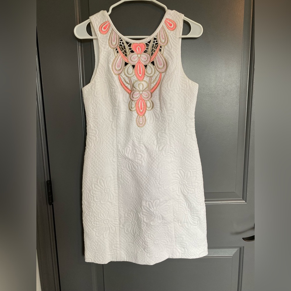 Lilly Pulitzer White Logan Shift Dress - Floral Pique Jacquard